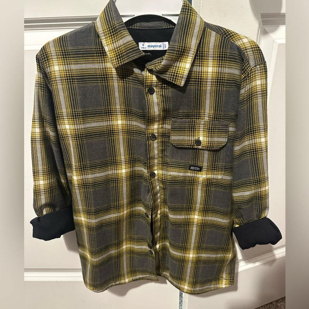 Mayoral Boys Gray and Yellow Plaid Shirt